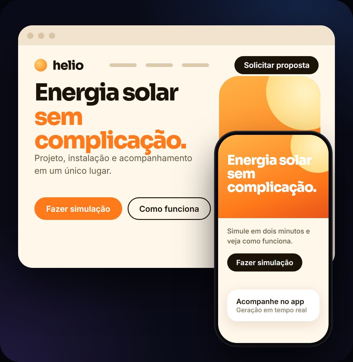 Conceito de site e versão mobile para uma empresa de energia solar